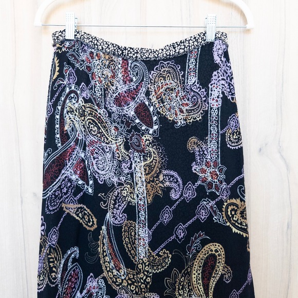 Womens Reversible Midi Skirt Size M Black Multicolor Floral Paisley Ruffle Boho - Picture 6 of 8